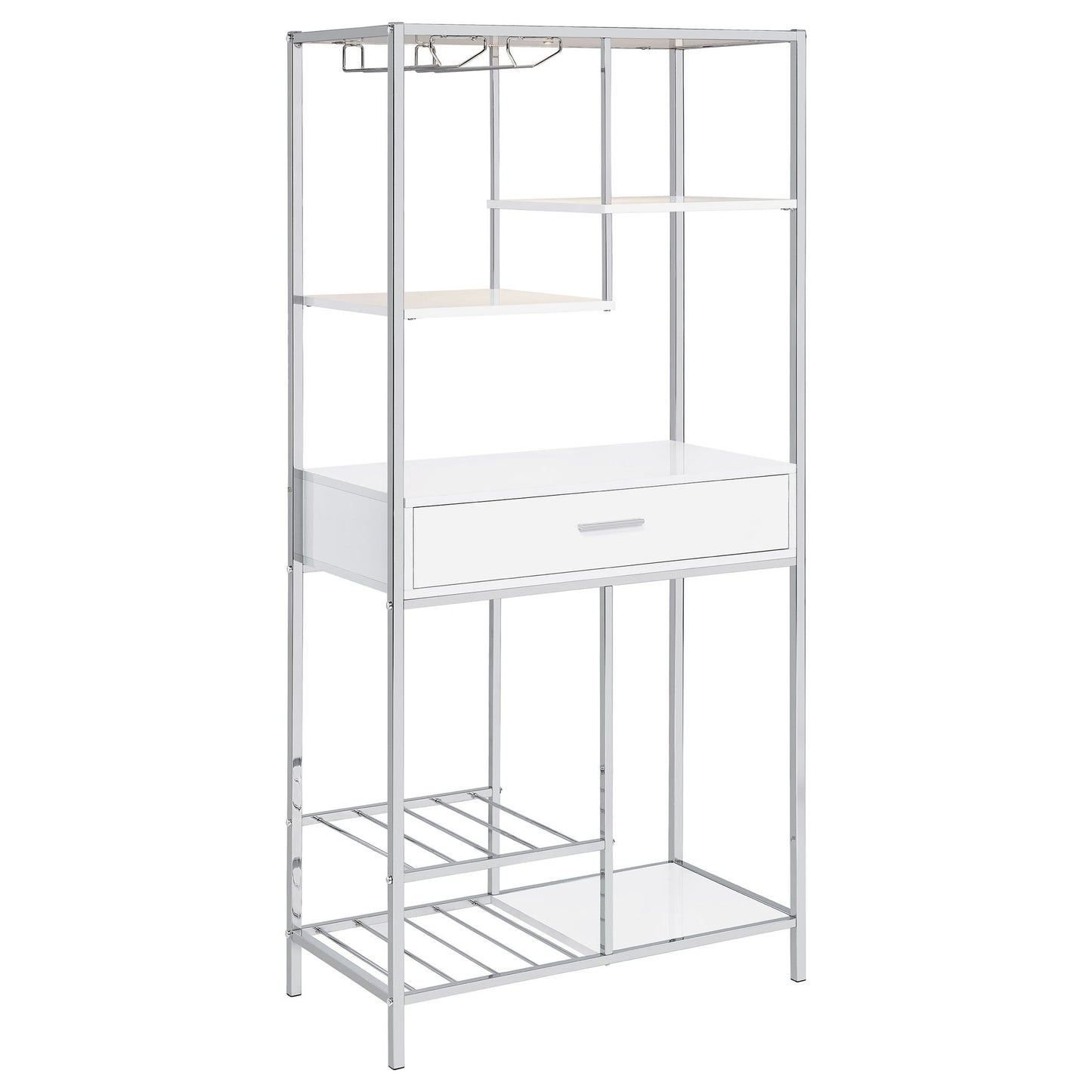 Draper - 5 Shelf LED Wine Cabinet With Pull Out Drawer - Gloss White