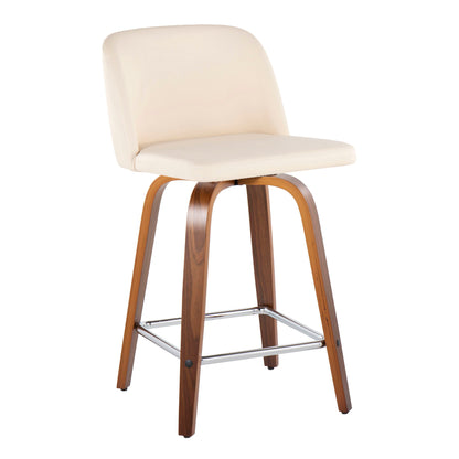 Toriano - Mid Century Modern Fixed Height Counter Stool With Swivel & Square Footrest (Set of 2)