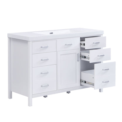 47.25" Modern Bathroom Vanity With Sink, Soft Close Single Door & 6 Drawers - White