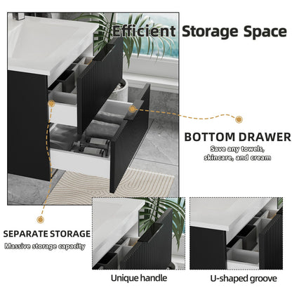 Modern Wall Mounted Floating Bathroom Vanity With Sink And Drawers