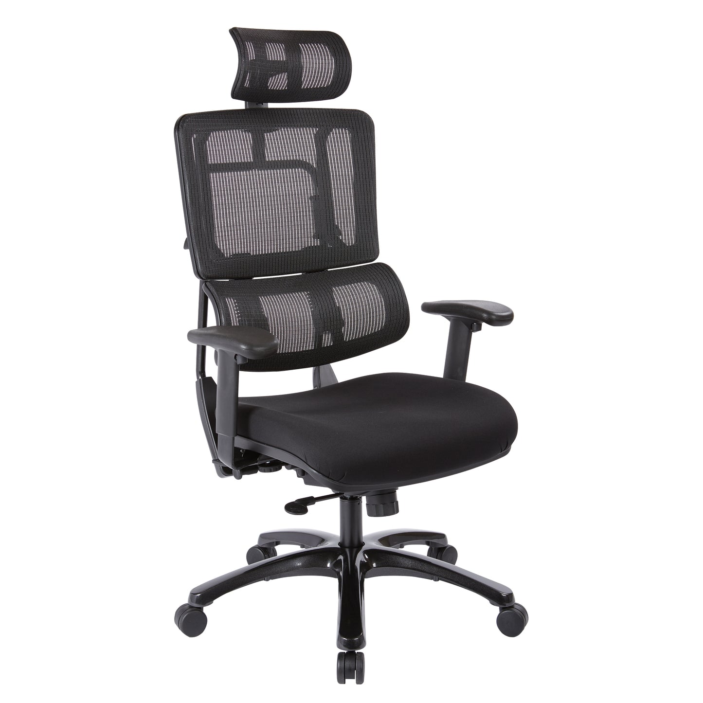 Vertical Black Mesh Back Chair with Shiny Black Base and Headrest