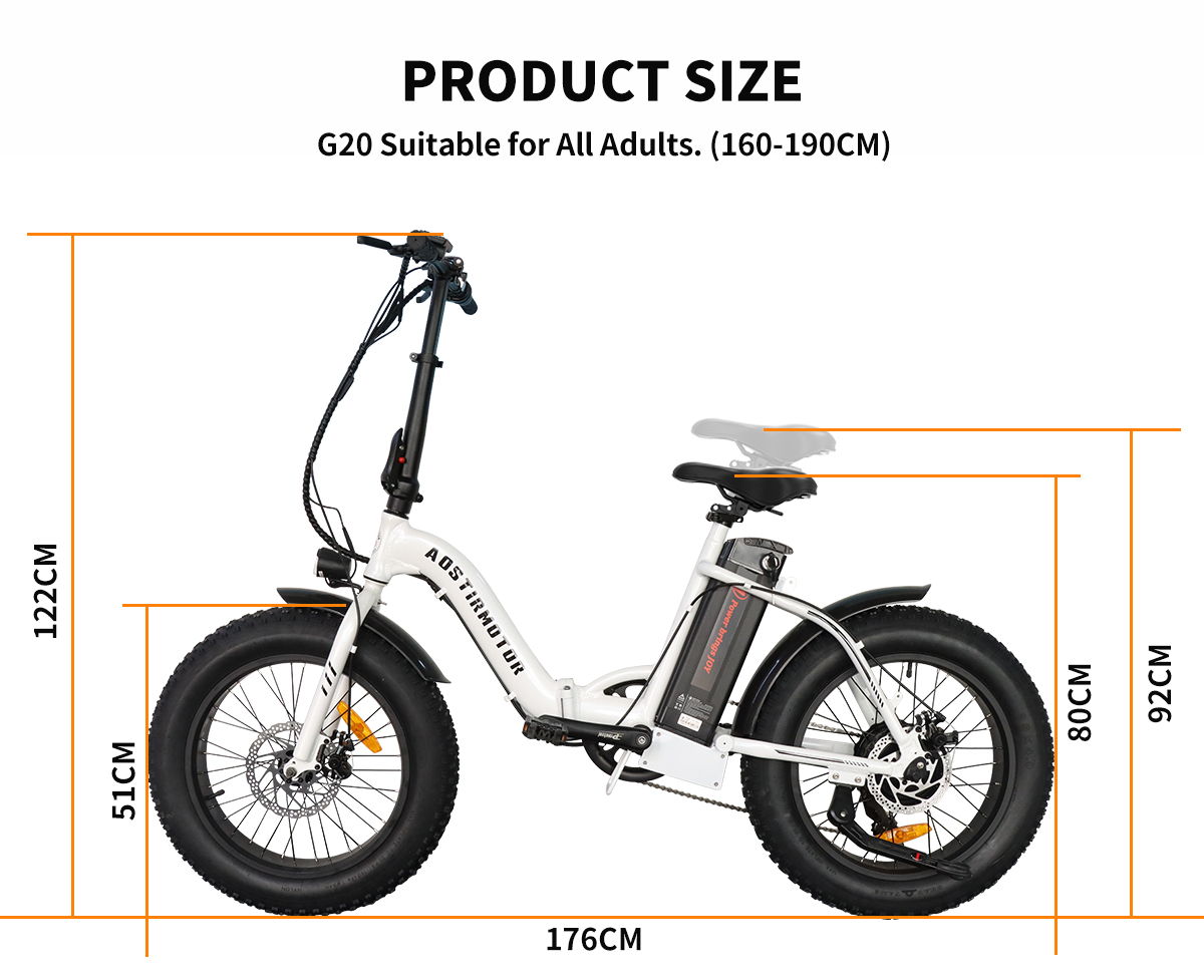 G20 Folding Electric Bike Ebike Bicycle 500W Motor 20" Fat Tire With 36V / 13Ah Li - Battery New Model - White