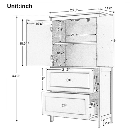 Bathroom Storage Cabinet With 2 Doors And Drawers, Adjustable Shelf