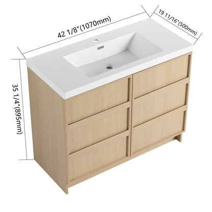 42" Freestanding Bathroom Vanity & Sink & 2 Soft Close Cabinet Doors - Oak / White