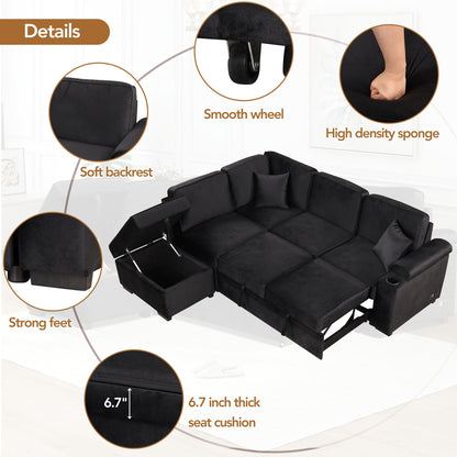 Sleeper Sofa Bed, 2 In 1 Pull Out Sofa Bed L Shape Couch With Storage Ottoman For Living Room, Bedroom Couch And Small Apartment