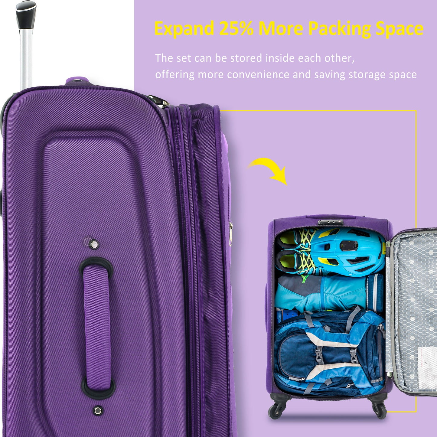 Softside Luggage Expandable 3 Piece Set Suitcase Upright Spinner Softshell Lightweight Luggage Travel Set