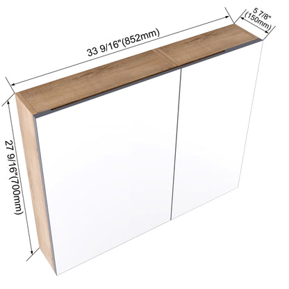 33.56" Wall Mounted Bathroom Cabinet With Adjustable Shelves - Imitative Oak