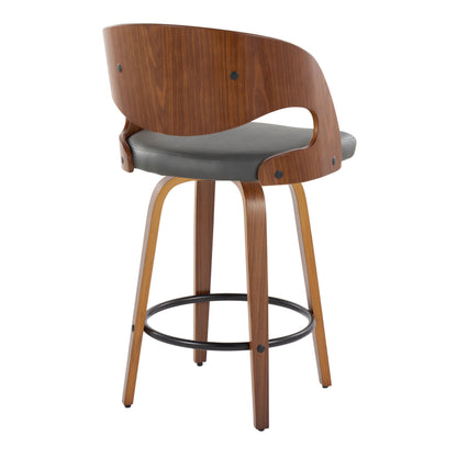 Pino - Mid Century Modern Fixed Height Barstool With Swivel With Round Footrest (Set of 2)