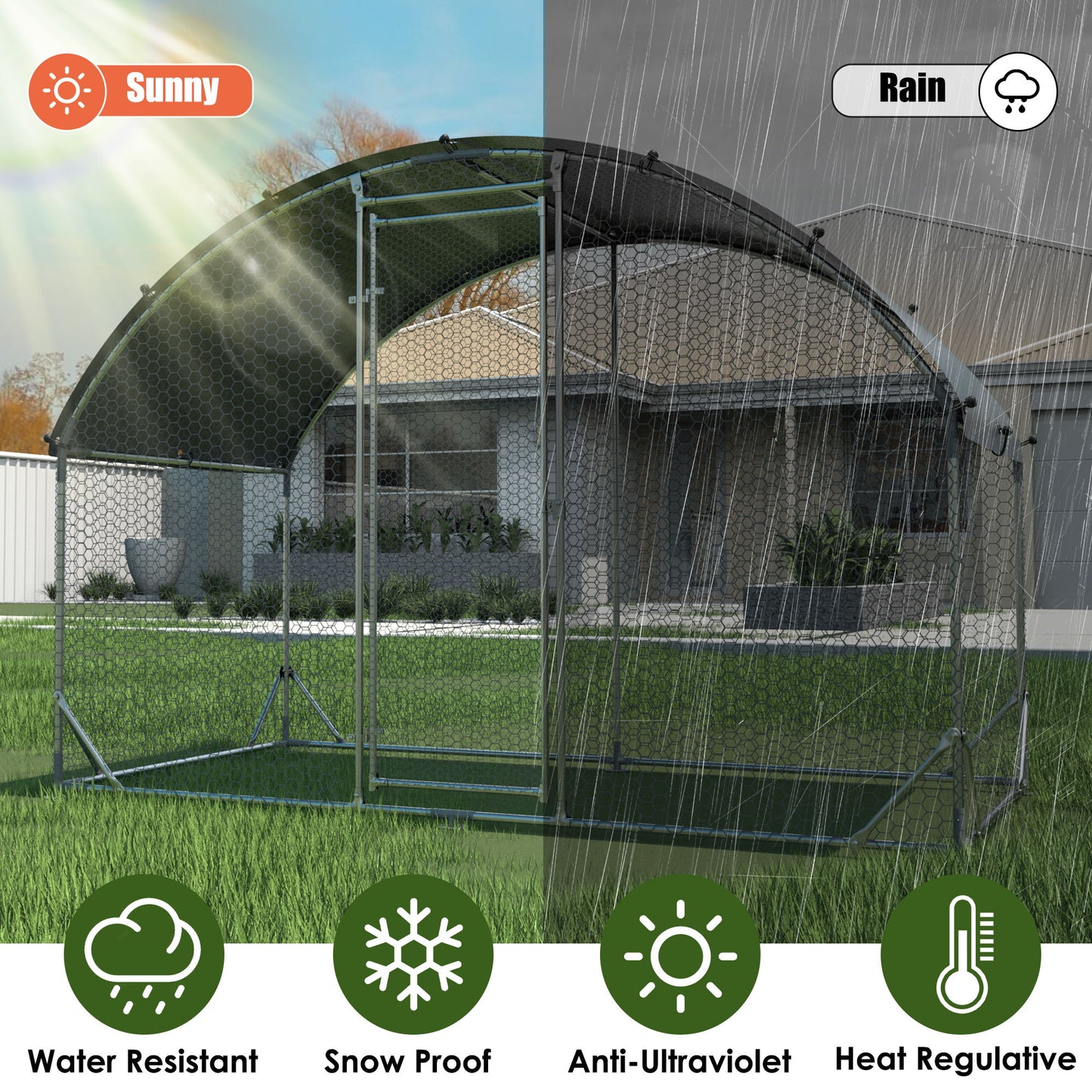 Large Chicken Coop Upgrade Three Support Steel Wire Impregnated Plastic Net Cage, Oxford Cloth Plated Waterproof UV Protection, Duck Rabbit Sheep Bird Outdoor House