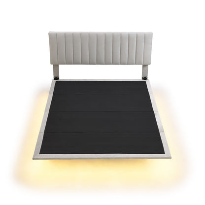 Upholstered Bed With Sensor Light And Headboard, Floating Velvet Platform Bed