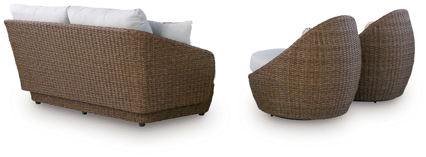 Cardiff Beach - Loveseat, Swivel Chairs Set (Set of 3) - Beige