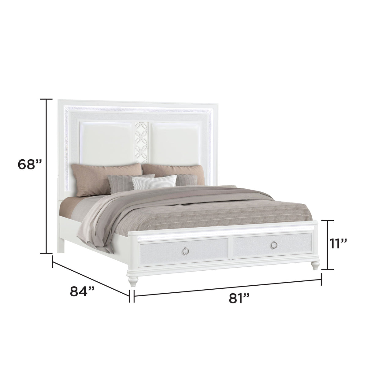 Abigale - King Bed With LED Lighting And 2 Drawer Storage Footboard - White