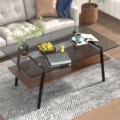 Rectangle Coffee Table, Tempered Glass Tabletop With Metal Legs