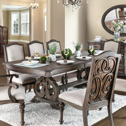 Dining Table With Expandable Leaf And Trestle Base Dining Room - Natural / Rustic