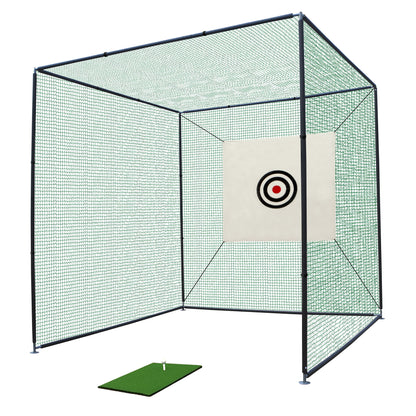 Golf Practice Net Cage With Metal Frame Hitting Net Kit Indoor Outdoor - Black