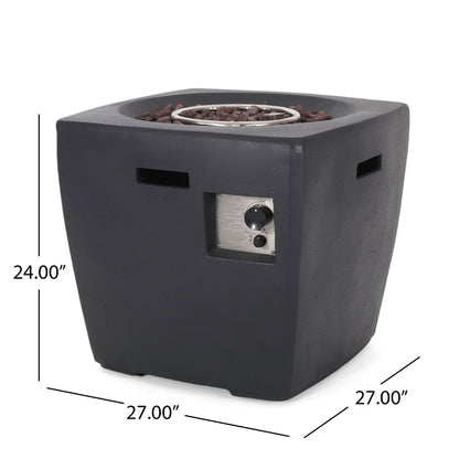 Outdoor Lightweight Concrete Square Fire Pit 40, 000 Btu With Built In Tank Storage - Dark Gray