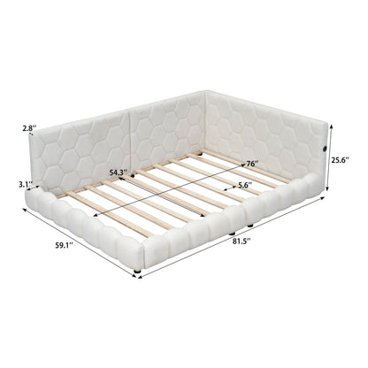Upholstered Full Size Platform Bed With LED Belt And USB Ports - White