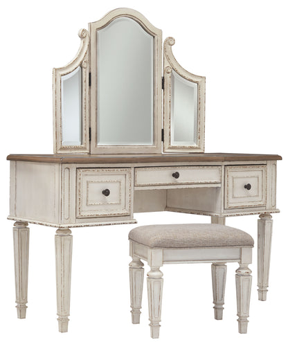 Realyn - White / Brown / Beige - Vanity/Mirror/Stool (Set of 3)