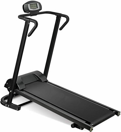 Folding Manual Walking Treadmill, Non-Electric Treadmill With Armrests And Lcd Display, Suitable For Aerobic Sport Fitness Equipment In Home Gym, Office, Apartment - Black