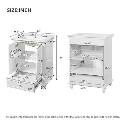 Modern Bathroom Vanity With Sink, Cabinet With Drawer And Dividers, Rectangular Storage Unit