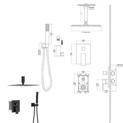 Dual Shower Head Ceiling Mount Square Rain Shower System With Adjustable Flow