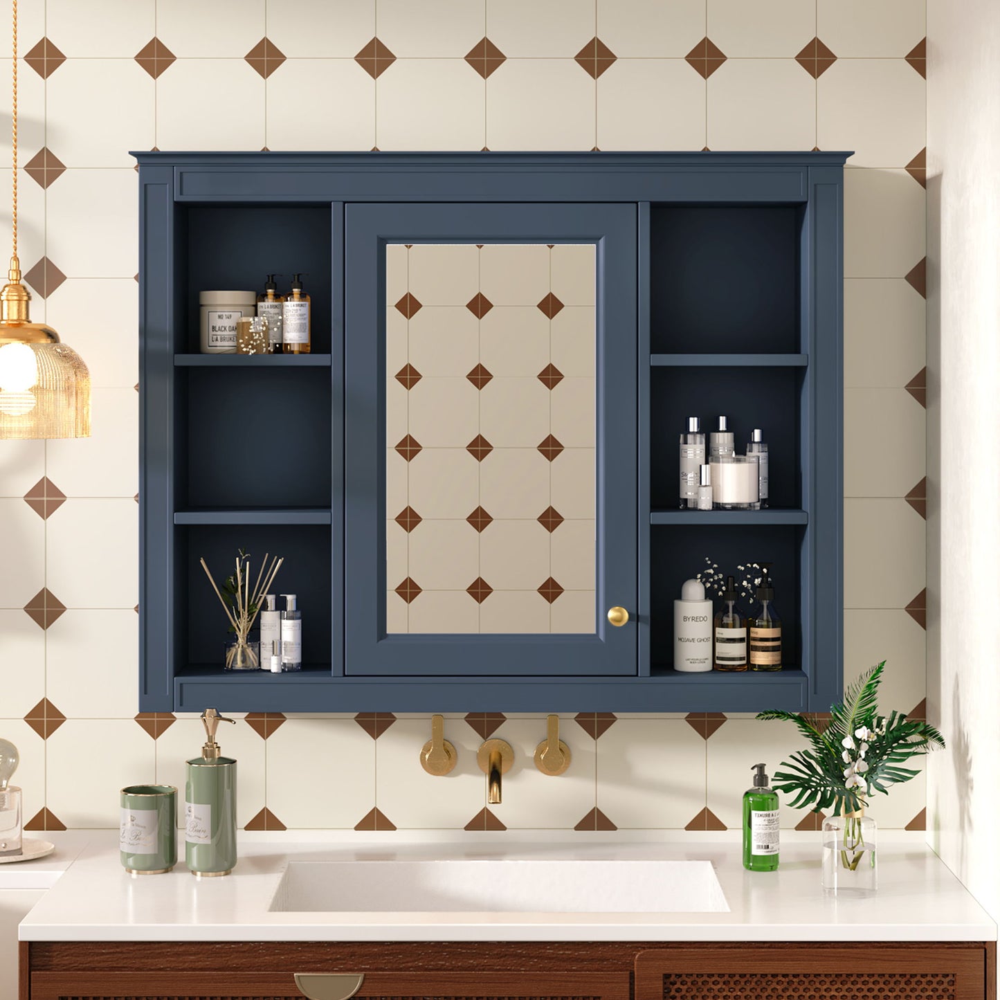 Wall Mounted Medicine Cabinet With Mirror, Storage Cabinet Featuring 6 Open Shelves And Adjustable Interior