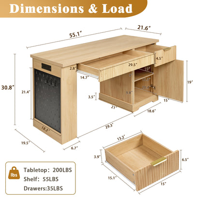 Modern Fluted Office Desk With Storage Cabinet