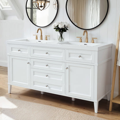 Bathroom Vanity With Double Sink, 3 Drawers, 2 Doors, Adjustable Shelves, Freestanding - White