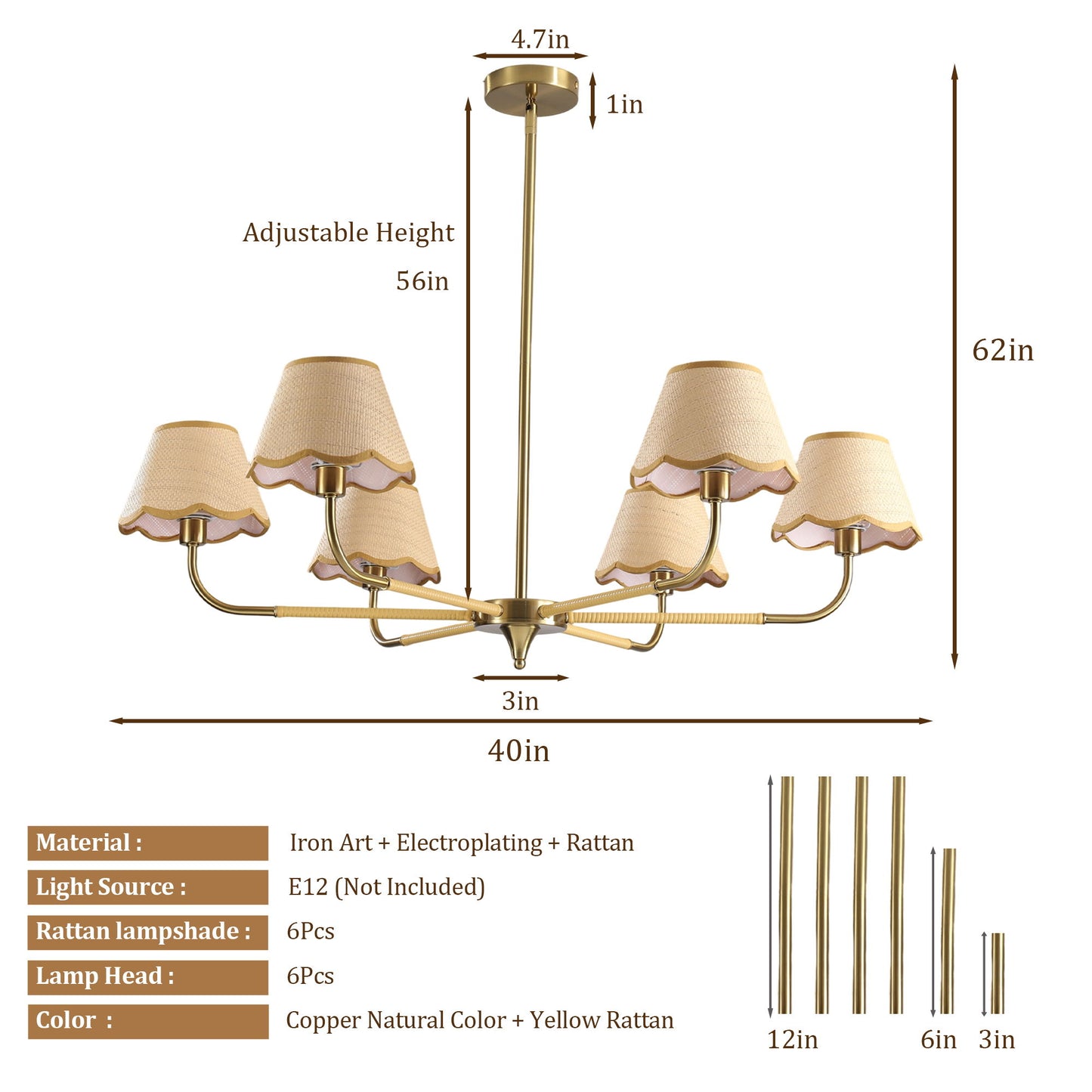 6 Lamp Chandelier - Golden