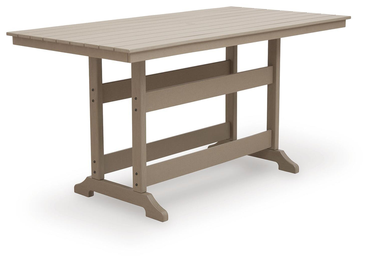Sandy Dune - Rectangular Counter Height Dining Table With Umbrella Option - Medium Brown
