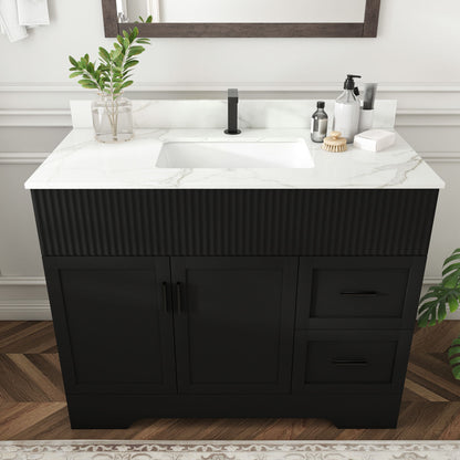 Bathroom Vanity Set, Fluted Cabinet, Soft Close Doors, Single Faucet Hole, Sink Included - Black