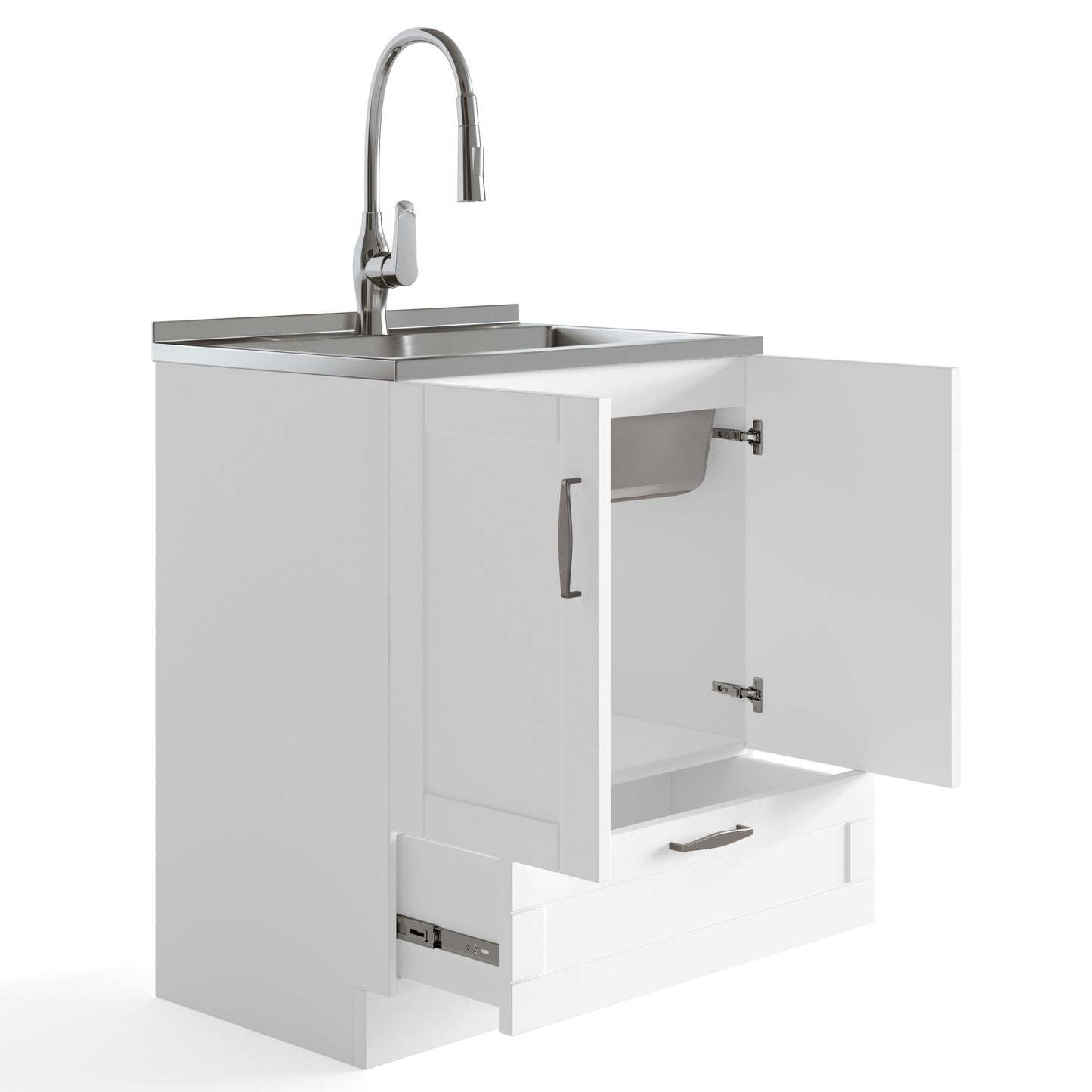 Reed - Deluxe Laundry Cabinet With Pull-Out Faucet And Stainless Steel Sink