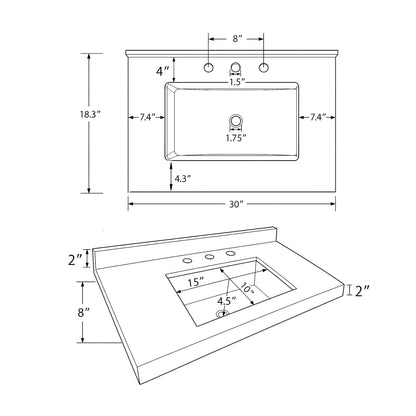 Basin Sink, 0.6" Ultra Thin Profile, Triple Faucet Holes, Sink Only