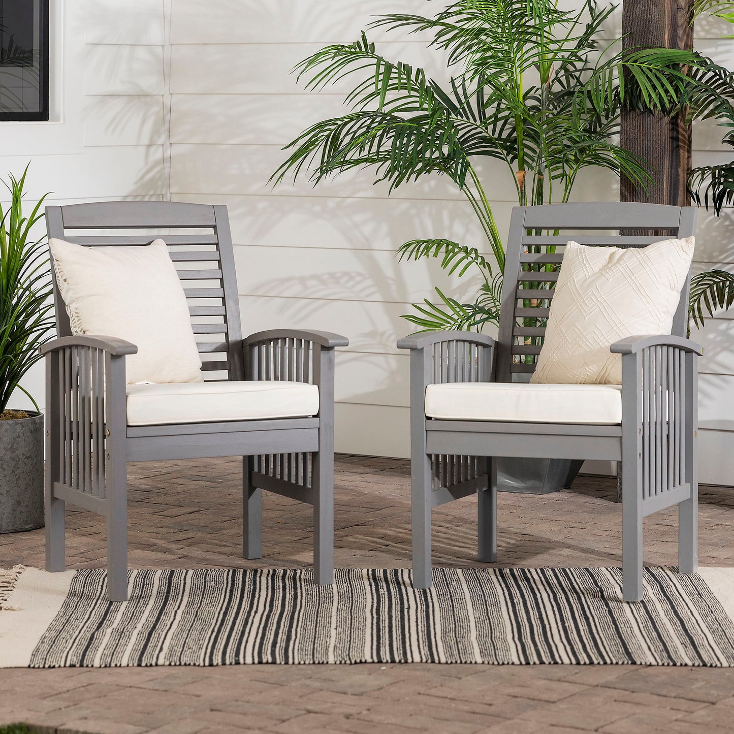 Modern 2 Piece Slat Back Patio Chairs With Cushions