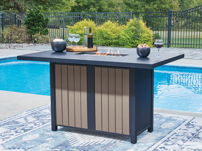Mabry Shores - Rectangular Bar Table With Fire Pit - Blue