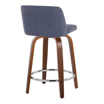 Toriano - Mid Century Modern Fixed Height Counter Stool With Swivel With Round Footrest (Set of 2)