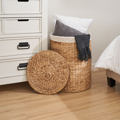 Ludmilla - Round Tall Laundry Hamper With Lid, Removable Liner - Light Brown