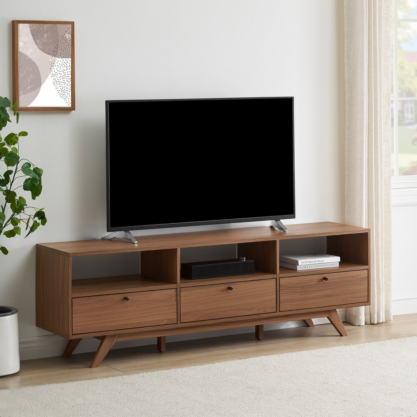 Modern Scandi 3 Door Low Profile TV Stand For TVs Up To 80"