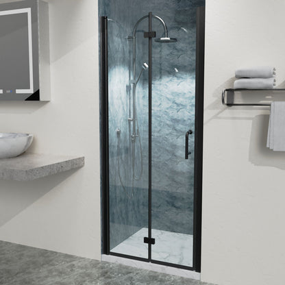 Bi-Fold Semi-Frameless Shower Doors In Matte With Clear Glass