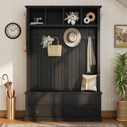 Hall Tree With 4 Drawers, Coat Rack With 6 Hooks