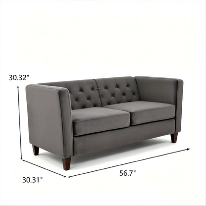 Button Tufted Loveseat, 2 Seater With Square Arm Couch For Living Room