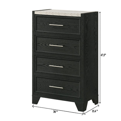 1 Piece 4 Drawers Tall Chest Bedroom Furniture - Black / White