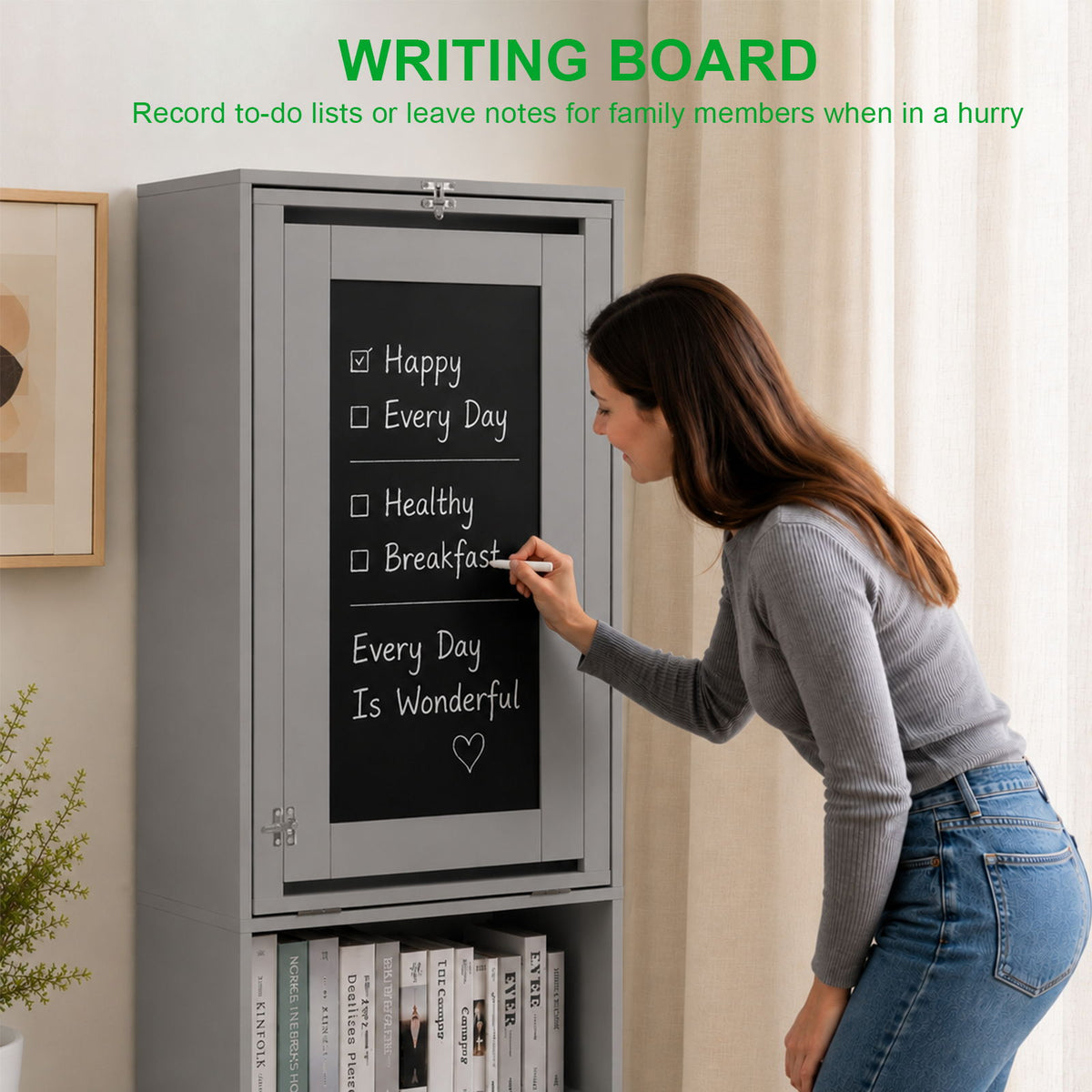 Folding Desk With Storage, Foldable Convertible Writing Table With Blackboard And Shelves For Home Office