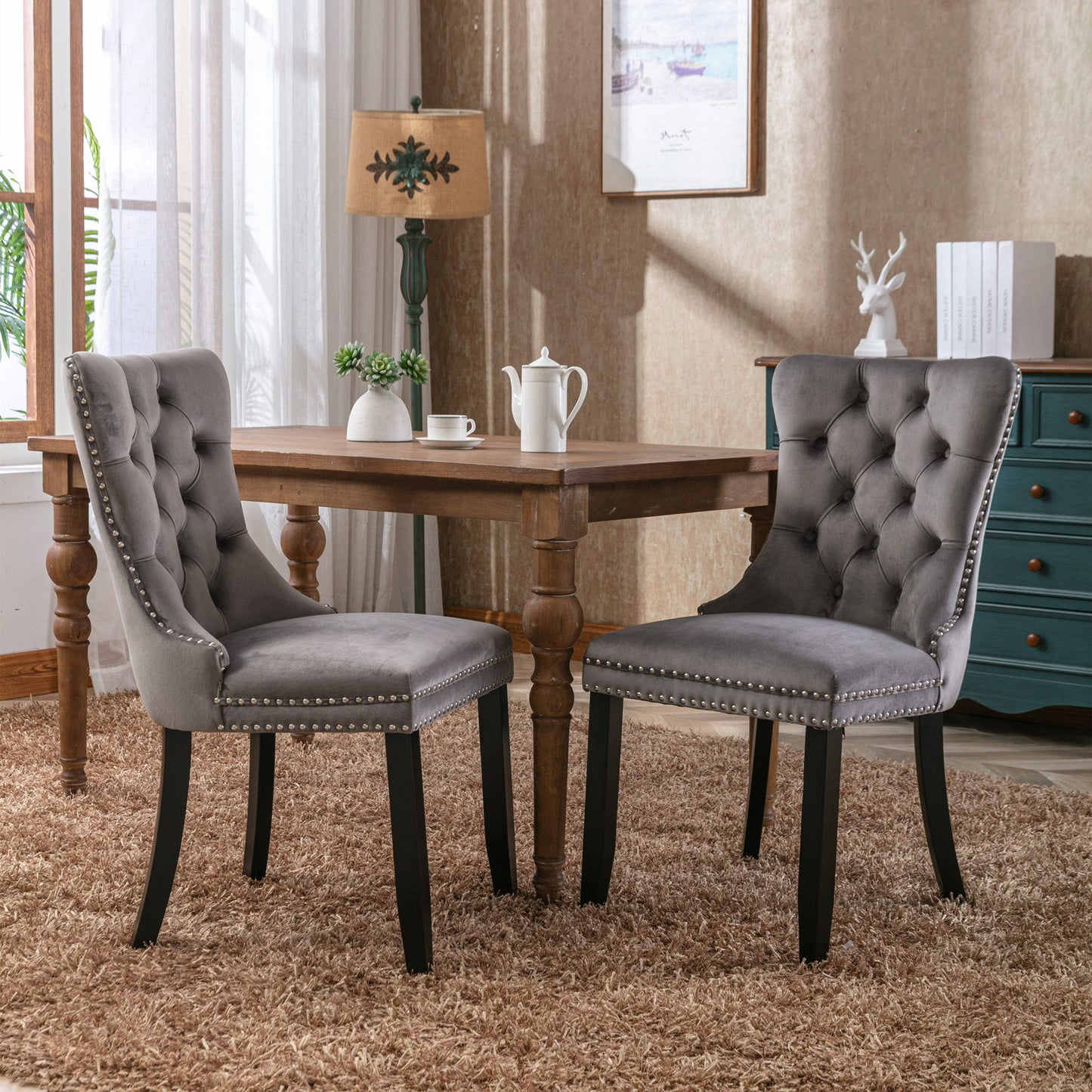 Nikki - Modern, High-End Tufted Solid Wood Contemporary Velvet Upholstered Dining Chair With Wood Legs Nailhead Trim (Set of 2)