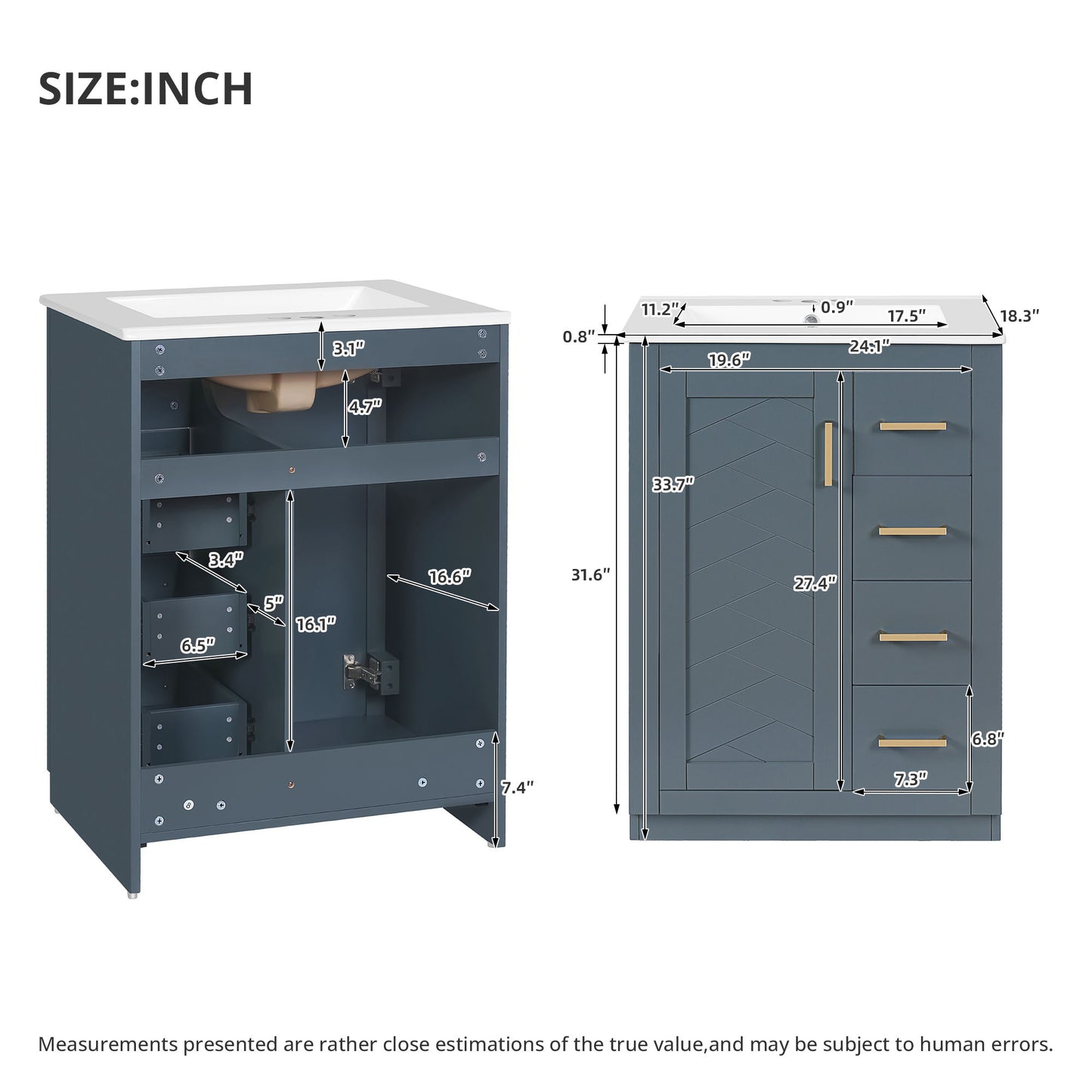 Modern Bathroom Vanity With 1 Door And 3 Drawers