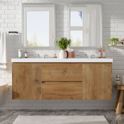 Double Sink Bathroom Vanity, Cabinet & Soft Close Doors, Divided Drawers, Wall Mounted Storage - Wood