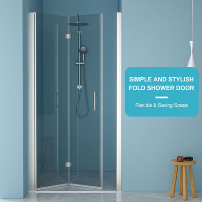 Frameless Bi Fold Shower Door With Tempered Glass - Brushed Silver