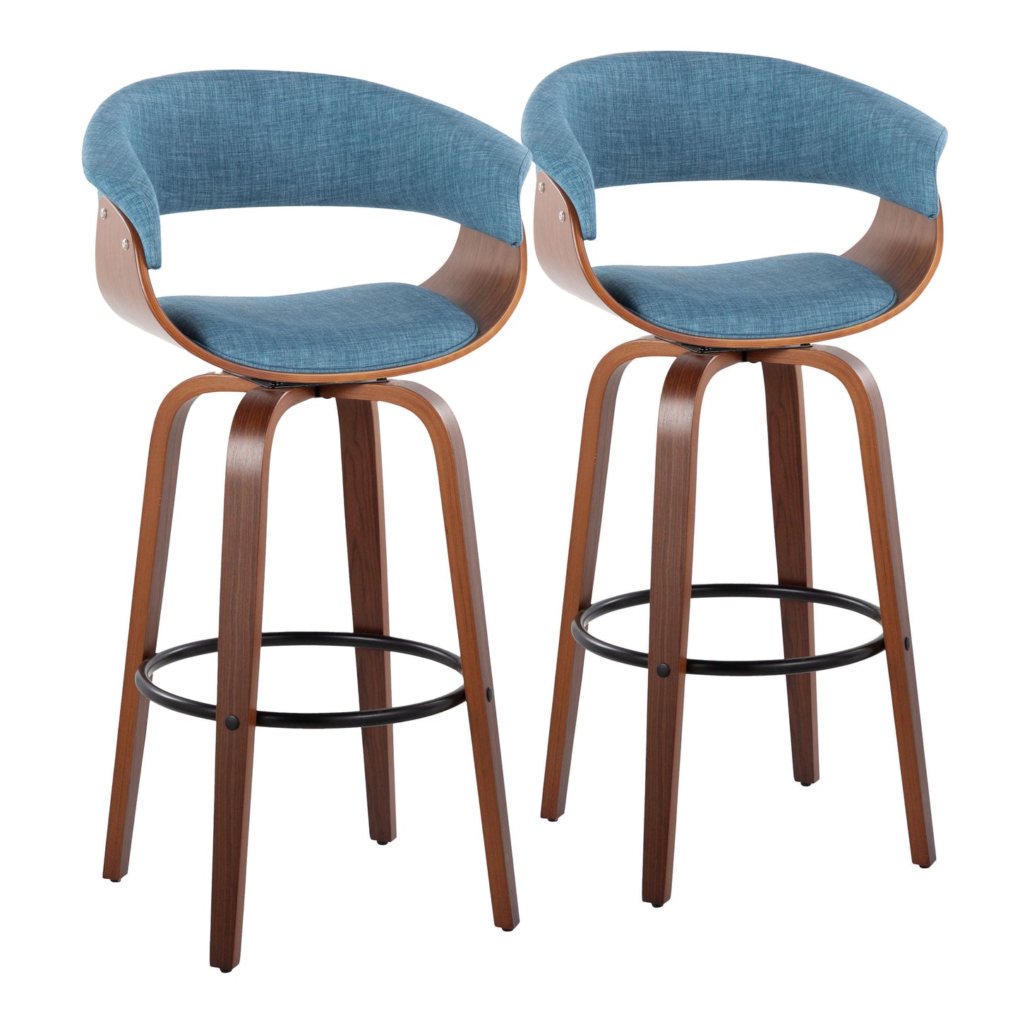 Vintage Mod - Mid Century Modern Fixed Height Barstool With Swivel & Round Footrest (Set of 2)