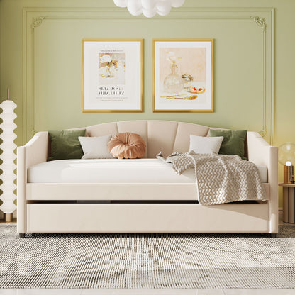 Upholstered Daybed Sofa Bed With Trundle Bed And Wood Slat