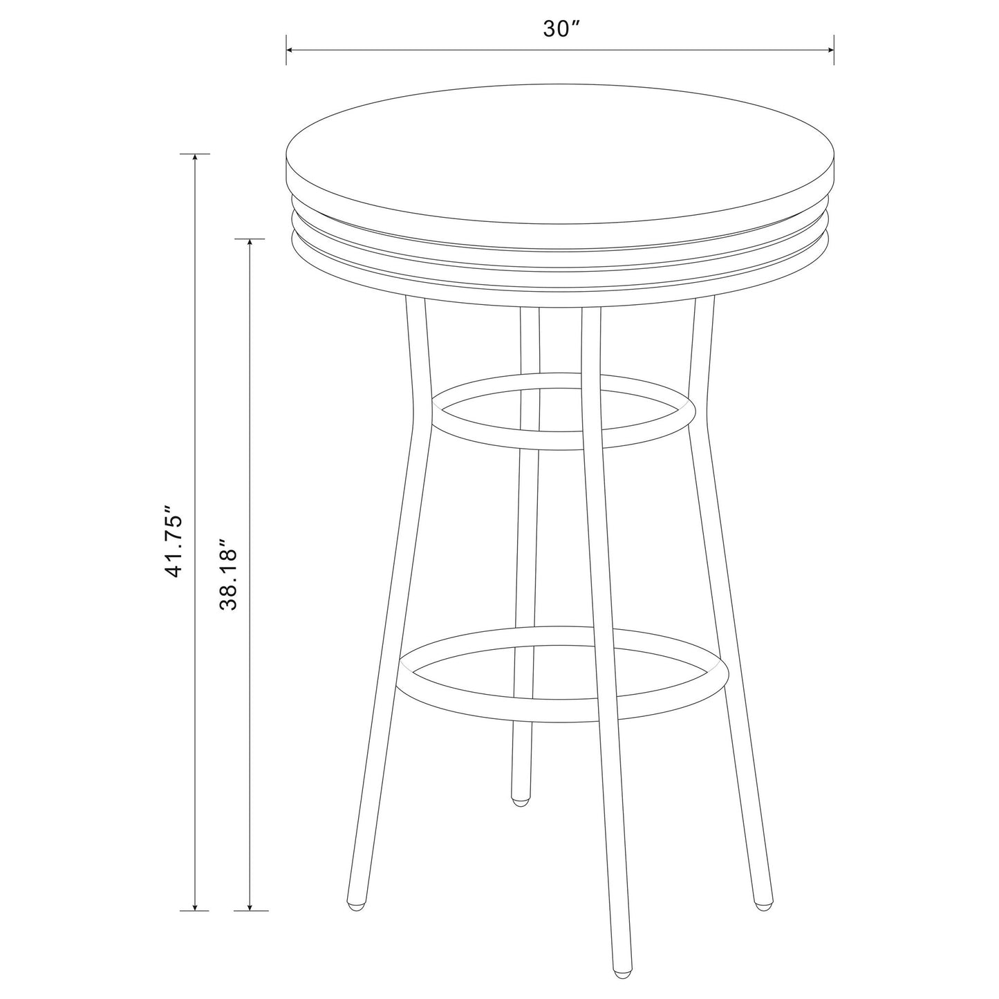 3 Piece Round 1950S Bistro Pub Bar Table Set - Black